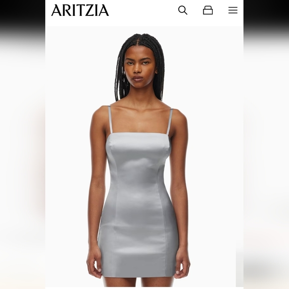 NWT Aritiza Mini Dress Shimmer Satin  Spaghetti Straps Size 6 Party Prom Glam - Picture 2 of 14